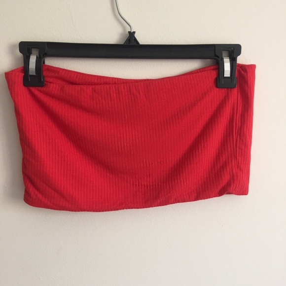 TOPSHOP Red Ribbed Cropped Tube Top - Picture 3 of 6